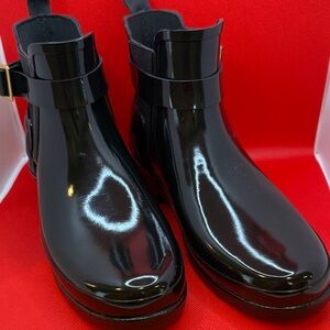 Hunter Black Gloss Rain Ankle Boots